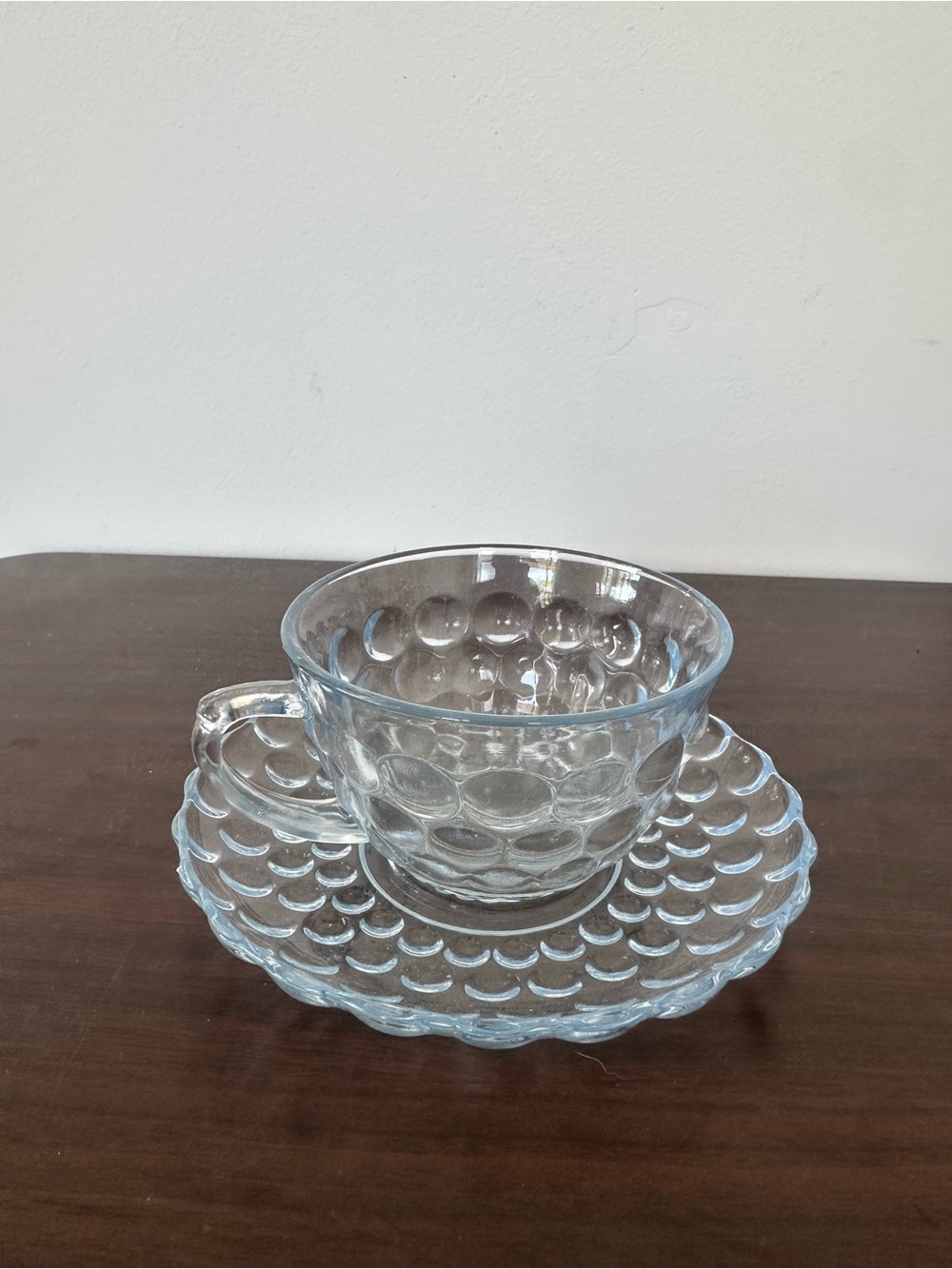 Sapphire Blue Bubble Depression Glass Teacup and Saucer Set